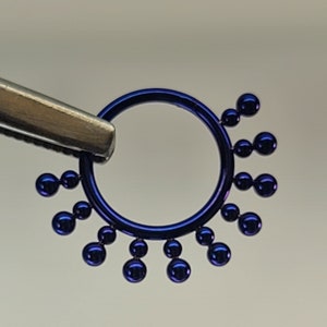 16g Water Bead Titanium Clicker Hinge Hoop for Septum, Lip, Daith, Cartilage Anodized Blurple Finish in Photo *Choose Diameter & Finish*