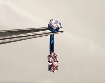 14g 10mm Titanium Navel Belly Ring w/Pink CZ Gem Teardrop Pear Gem Length Petite Smaller Size Navel *Anodized Ice Blue Finish in Photos