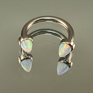 14g (1.6mm) Titanium Horseshoe Septum Ring w/5mm White Opal Dome Ends Septum High Polish Silver Finish in Photo *Choose Finish & Diameter*