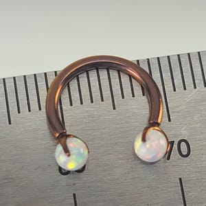16g Titanium Horseshoe Septum Ring Circular Barbell w/3mm White Opal Claw Gems Anodized Bronze Finish in Photo *Choose Finish & Diameter*