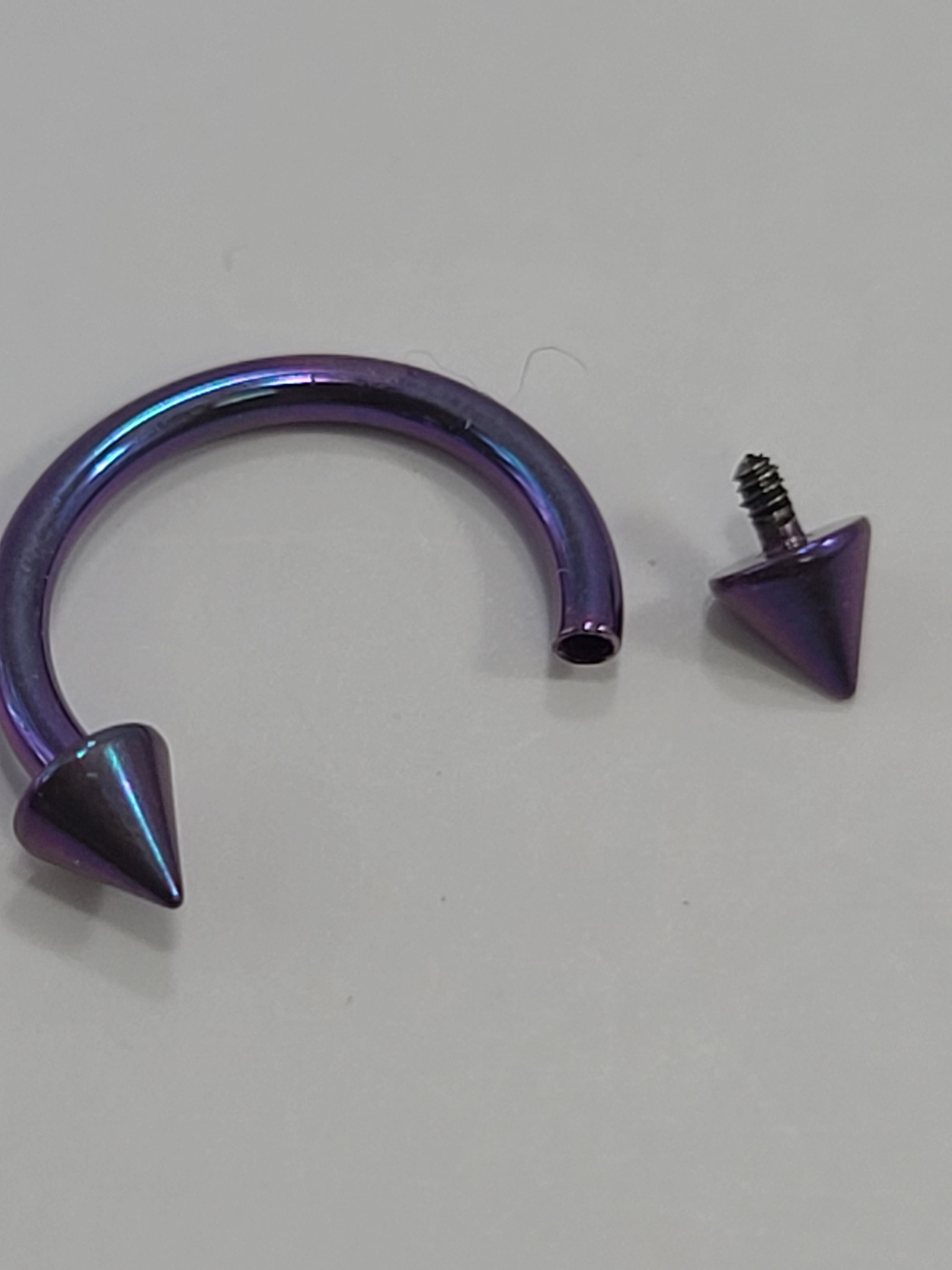 16g Internally Threaded Spike Horseshoe Septum Ring Iridescent Blurple ...