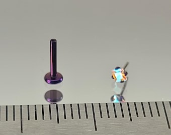 18g Titanium Threadless Stud 2mm AB Iridescent Cubic Zirconia Prong Setting Dark Blurple in Photo *Choose Post Length and Anodized Finish*
