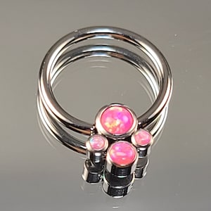 16g (1.2mm) Titanium Captive Bead Ring with Synthetic Pink Opals Quad Cluster CBR Daith Septum