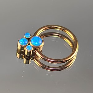 16g (1.2mm) Titanium Captive Bead Ring with Synthetic Blue Opals Quad Cluster CBR Anodized Rose Gold Finish Daith Septum
