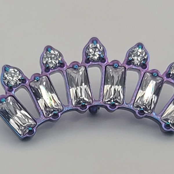 16g (1.2mm) Crown Conch Jewelry Internally Threaded Gem Iridescent Blurple Finish in Photo *Choose Length & Finish*