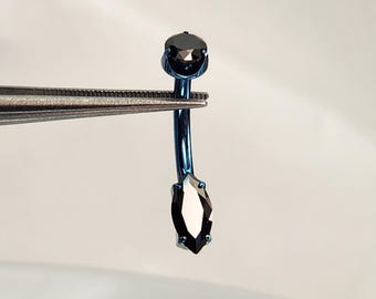 14g 10mm Titanium Navel Belly Ring w/Black CZ Gem Teardrop Pear Gem Length Petite Smaller Size Navel *Anodized Ice Blue Finish in Photos