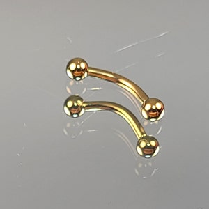16g Titanium Curved Barbell Internal Thread Anodized Yellow Gold in Photo for Rook, Eyebrow, Vertical Labret *Choose Finish & Post Length*