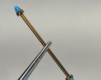 14g Titanium Industrial Bar Internal Thread with Blue Dome Faux Opals Anodized Bronze Finish in Photo *Choose Finish & Bar Length*