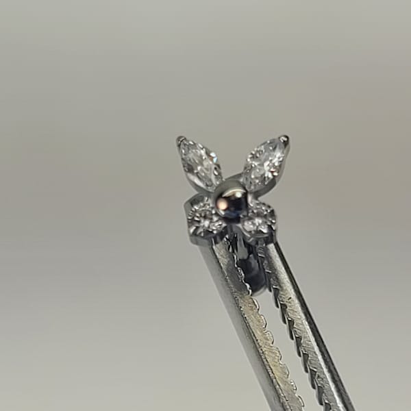18g Titanium Threadless Clear CZ Gem Butterfly Stud High Polish Silver in Photo *Choose Anodized Finish & Post Length*