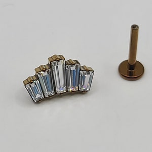 16g Titanium Conch Baguette Clear CZ Gem Internally Threaded Stud *Choose Post Length* Anodized Bronze Finish