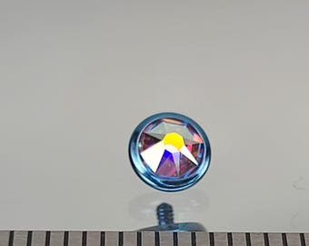 14g Titanium Dermal Top 5mm Aurora Borealis AB Faceted Gem Anodized Ice Blue in Photo *Choose Anodized Finish Color*