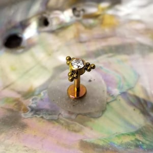 18g Rose Gold Titanium Triangle Clear 4mm CZ Gem Top with a 1/4" or 5/16" post in Rose Gold Anodized Finish