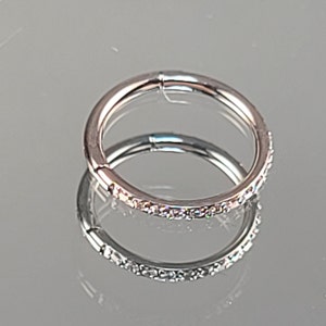 18g (1mm) Titanium Gem Hoop Hinge Hoop with Clear Cubic Zirconia Gems *Choose Diameter & Finish*