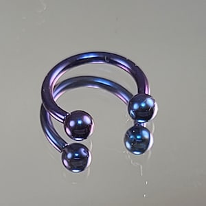 16g Titanium Blurple Blue Purple Internal Thread Circular Barbell Horseshoe w/3mm Balls Septum Ring *Choose Anodized Finish & Diameter*