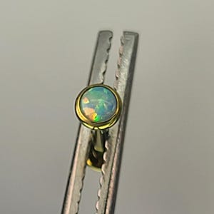 18g Titanium Threadless 3mm White Synthetic Moon Yellow Green Opal Bezel Set Minimalist Stud *Choose Anodized Finish and Post Length*