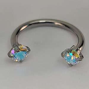 16g Titanium Horseshoe Internally Threaded w/3.5mm AB CZ Gems Septum in High Polish Silver Finish *Choose Diameter and Finish Color*