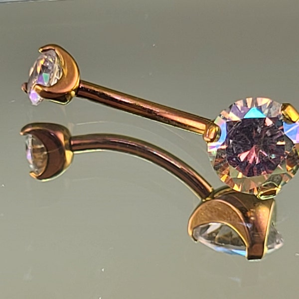 14g Titanium Navel Belly Ring Internal Thread AB Aurora Borealis Gems 7/16" Length Anodized Rose Gold Finish in Photo *Choose Finish*
