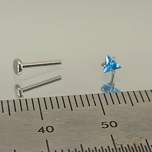 18g Blue Gem Triangle Stud Titanium Threadless Stud for Cartilage Nose Tragus Lip *Choose Anodized Finish* Choose Length