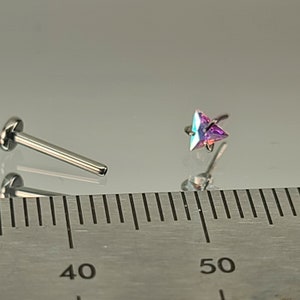 18g AB Gem Triangle Stud Titanium Threadless Stud for Cartilage Nose Tragus Lip *Choose Anodized Finish* Choose Length