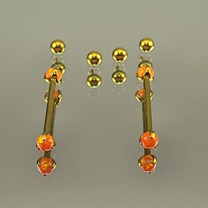 14g 1.6mm Orange Opal Claw End Barbell Titanium Internally Threaded Barbell Pair Anodized Yellow Gold Finish w/4x4mm Balls image 3