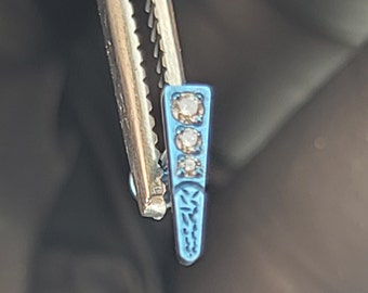 18g Threadless Pointy Stud with Gems and Engraved Accents Anodized Ice Blue Finish in Photo *Choose Anodized Finish and Post Length*