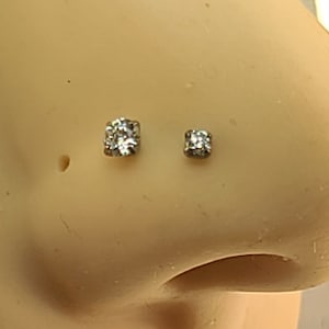 18g Titanium Threadless One Pair Stud 2mm + 3mm Gem Clear CZ Prong Setting with Your Choice of 1/4"or 5/16" Base *Choose Anodized Finish*