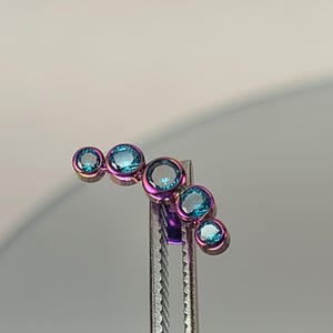 16g Titanium 5-Gem Aqua CZ Crescent Cluster Flatback Internal Thread Labret Fuchsia in Photo *Choose Anodized Finish and Length*
