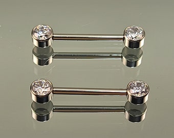 14g (1.6mm) Titanium Internally Threaded Barbell Pair w/Forward Facing Gems High Polish Finish in Photo *Choose Finish & Length*