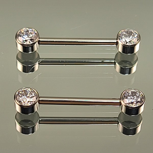 14g (1.6mm) Titanium Internally Threaded Barbell Pair w/Forward Facing Gems High Polish Finish in Photo *Choose Finish & Length*