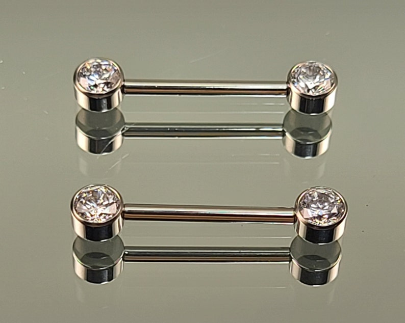 14g 1.6mm Titanium Internally Threaded Barbell Pair w/Forward Facing Gems High Polish Finish in Photo Choose Finish & Length image 1