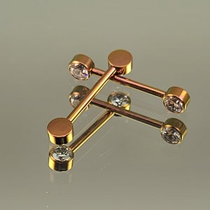 14g 1.6mm Titanium Internally Threaded Barbell Pair w/Forward Facing Gems 5/8 length Anodized Rose Gold Finish Bild 6