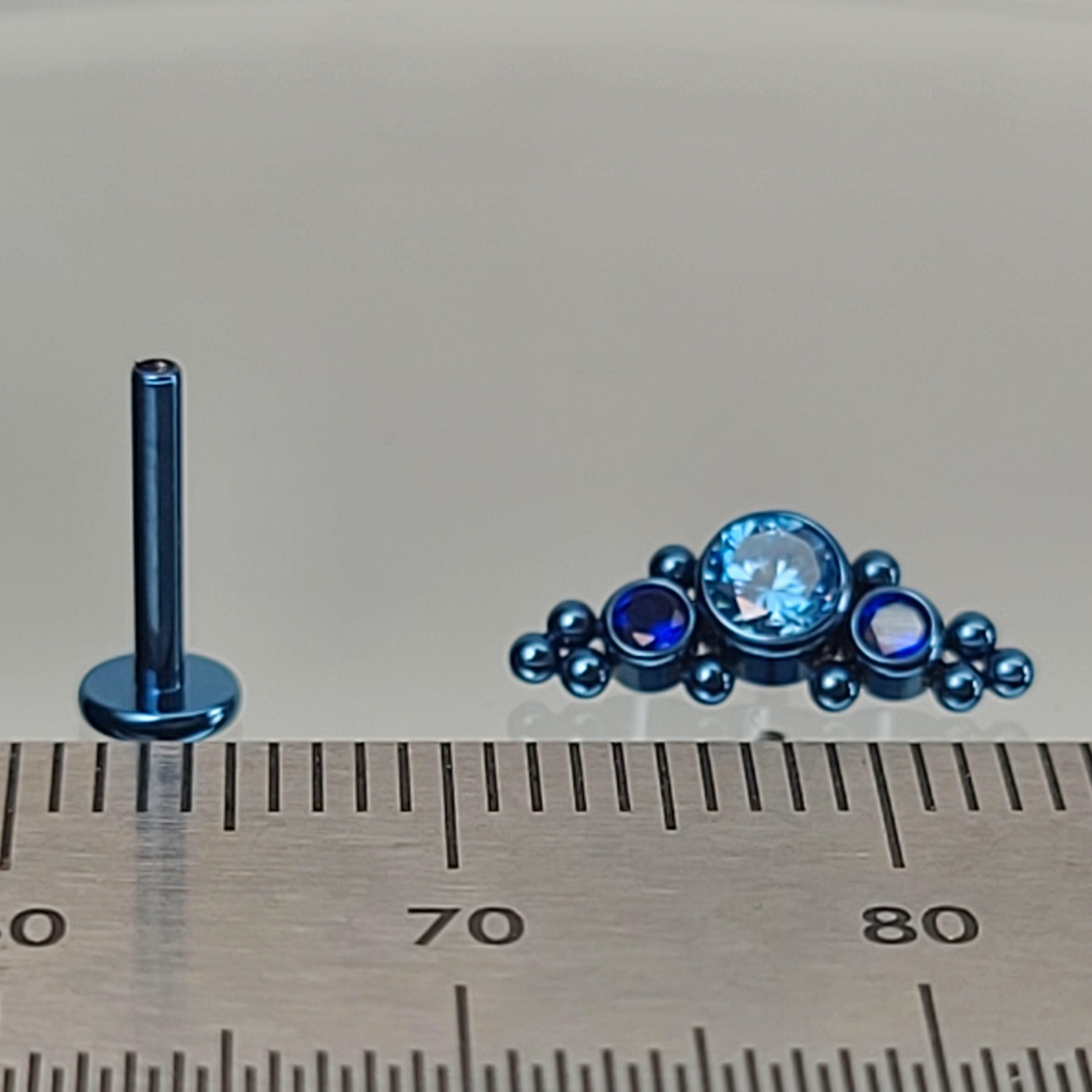 16g Titanium Light Blue CZ + Dark Blue CZ Cubic Zirconia Crescent ...