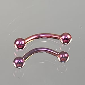 16g (1.2mm) Length Internal Thread Titanium Curved Barbell in Anodized Hot Pink for Rook Eyebrow Vertical Labret *Choose Length and Finish*