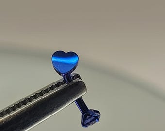 16g Titanium Heart w/Deep Blue CZ Gem Curved Barbell Rook Eyebrow Anodized Deep Blue Finish in Photo *Choose Length & Finish*