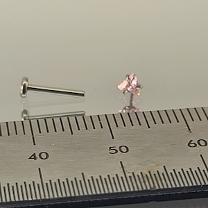 18g Pink Gem Triangle Stud Titanium Threadless Stud for Cartilage Nose Tragus Lip *Choose Anodized Finish* Choose Length