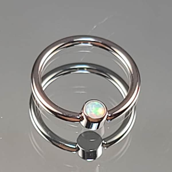 16g (1.2mm) Titanium Captive Bead Ring (CBR) w/3mm Synthetic White Opal 3/8" Diameter (10mm) *Choose Finish*