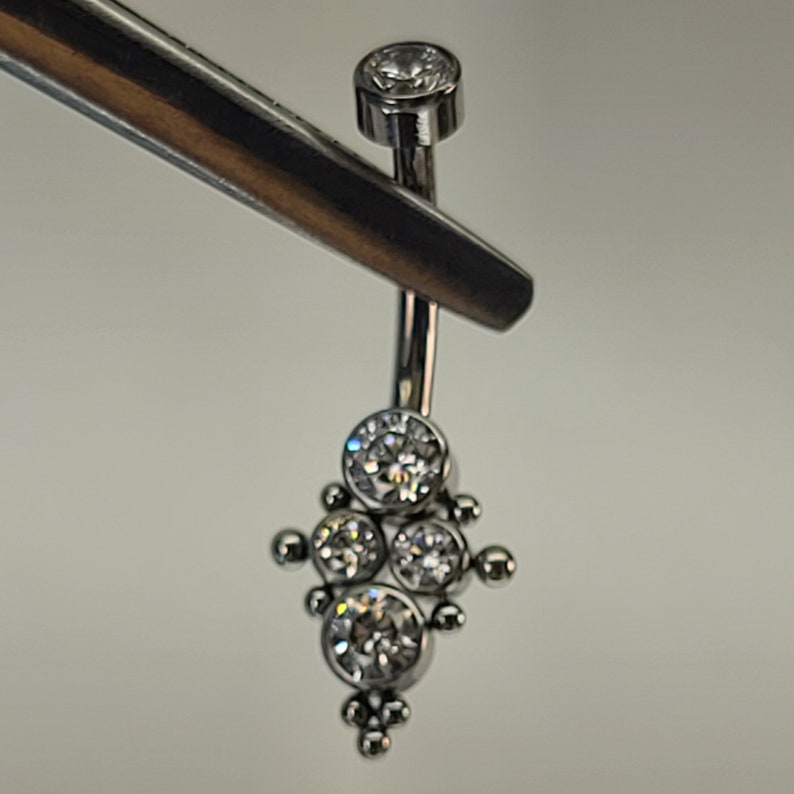 14g Titanium Internally Thread Quad Gem + Bead Navel Ring Belly ...