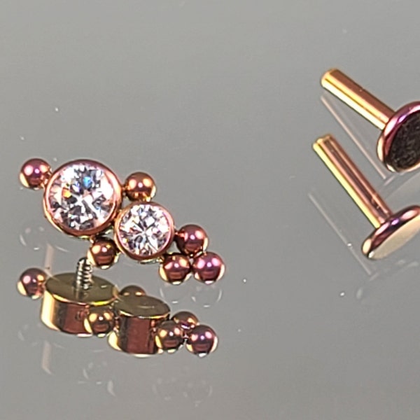 16g (1.2mm) 3/4mm Gem CZ Top Threaded Gem Titanium + 5/16" post in Rose Gold Ombre Finish