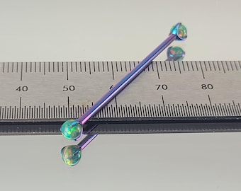 14g Titanium Industrial Bar Deep Green Faux Opals Iridescent Teal Green Finish Internal Thread Barbell *Choose Anodized Finish and Length*