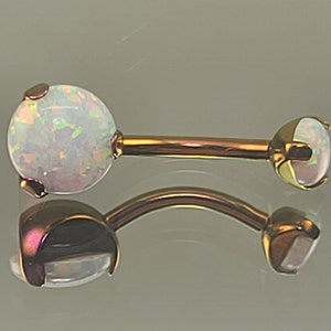 14g (1.6mm) White Faux Opal 7/16" Titanium Internally Threaded Prong Set Navel Ring *Choose Finish*