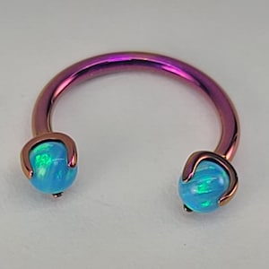 16g Titanium Septum Ring Horseshoe Circular Barbell Teal Faux Opal Claw Set Anodized Fuchsia Finish in Photo *Choose Diameter & Finish*