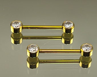 14g (1.6mm) Titanium Internally Threaded Barbell Pair w/Forward Facing Gems Anodized Yellow Gold in Photo *Choose Length & Finish*