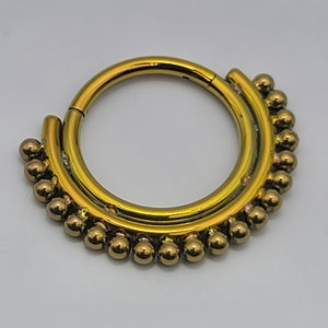 16g (1.2mm) Single Row Beaded Titanium Clicker with Hinge for Septum (10mm) Diameter Anodized Finish