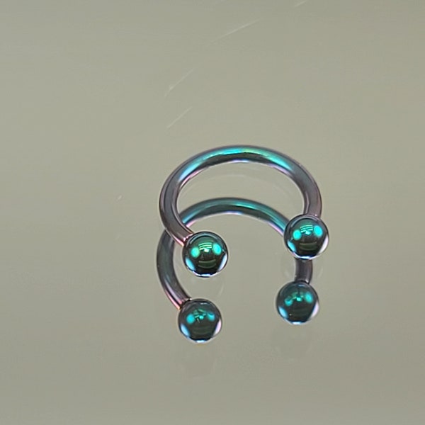 14g (1.6mm) Titanium Iridescent Green in Photo Internal Thread Circular Barbell Horseshoe w/4mm Balls Septum *Choose Diameter & Finish*