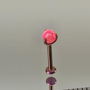 18g Titanium 3mm Faux Pink Opal Threadless Stud *SINGLE* with Flatback Posts Anodized Fuchsia in Photo *Choose Anodized Finish and Length*