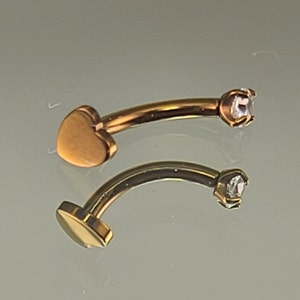 16g (1.2mm) Titanium Internal Thread Anodized Bronze Heart & Gem Curved Barbell for Rook Eyebrow Vertical Labret *Choose Length*