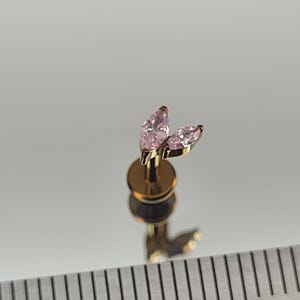 16g Titanium Marquis Leaf Pink CZ Gem Stud Anodized Bronze in Photo *Choose Anodized Finish and Length* SINGLE STUD