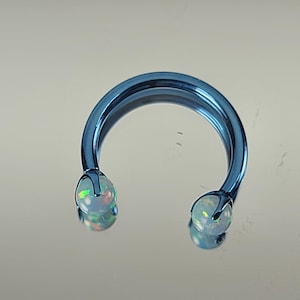 16g Titanium Horseshoe Septum Ring Circular Barbell w/3mm Moon Yellow Green Opal Claw Ice Blue Finish in Photo *Choose Finish & Diameter*