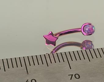 16g Titanium Internal Thread Star + Purple Opal Curved Barbell Rook Eyebrow Vertical Labret Fuchsia Finish in Photo *Choose Length & Finish*