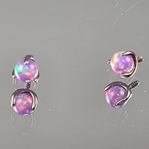 16g (1.2mm) Titanium Claw Setting 4mm Purple Faux Opal Internal Thread Ends (2 total pieces)